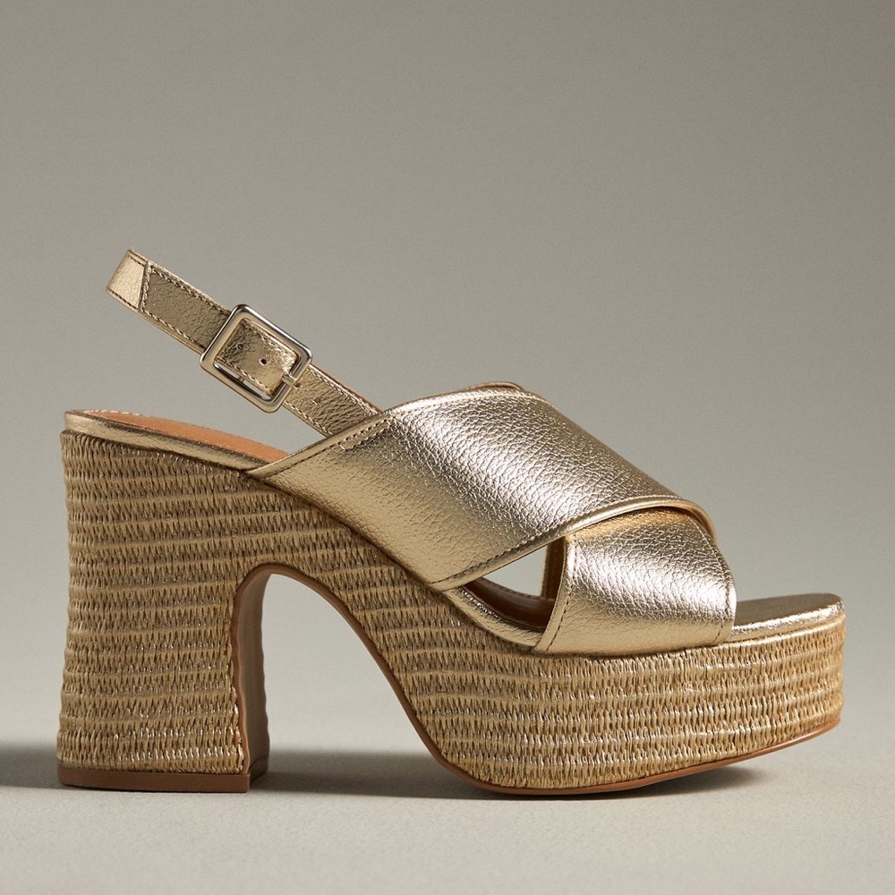 By Anthropologie Cross-Strap Woven Platform Sandals